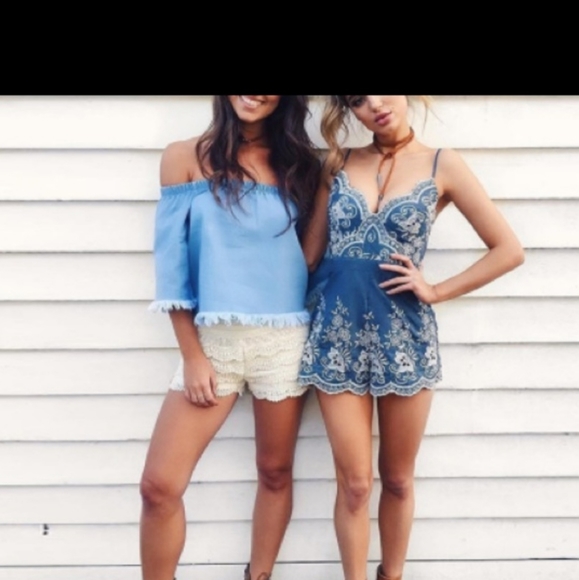 Scalloped fitted denim romper.New Listing! - Picture 2 of 5